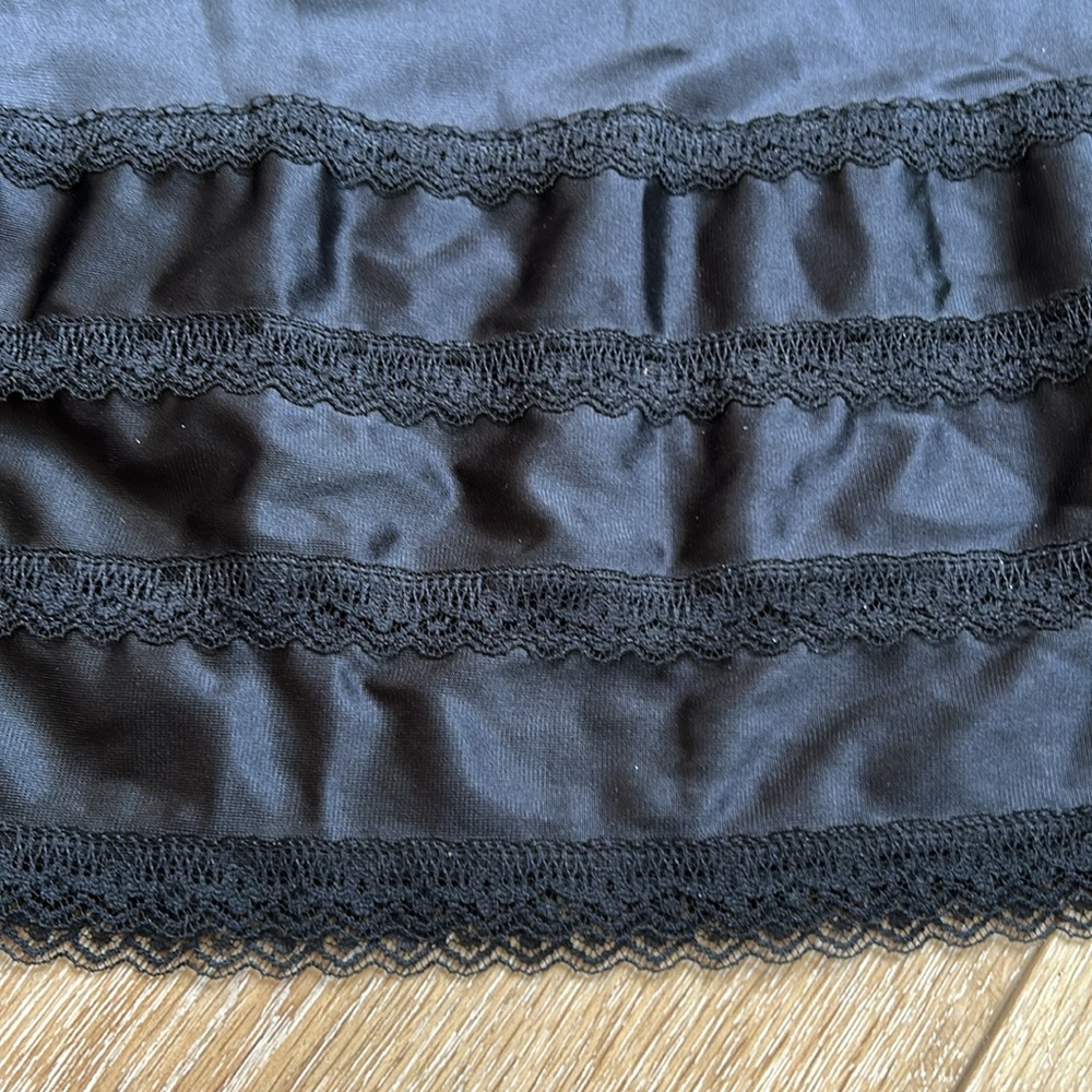 Adonna Black Nylon Lace Trim Sz 36 Small Long Pullover Slip Dress Nightgown VTG - Picture 3 of 8